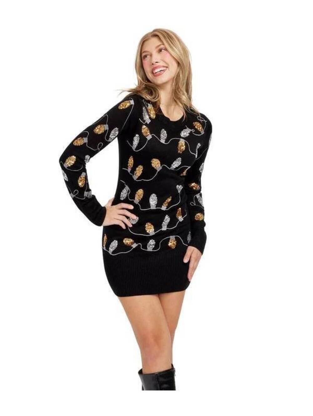 NWT Tipsy Elves Women's Christmas Light Strand Sequin Sweater Dress Size Medium - Picture 3 of 10